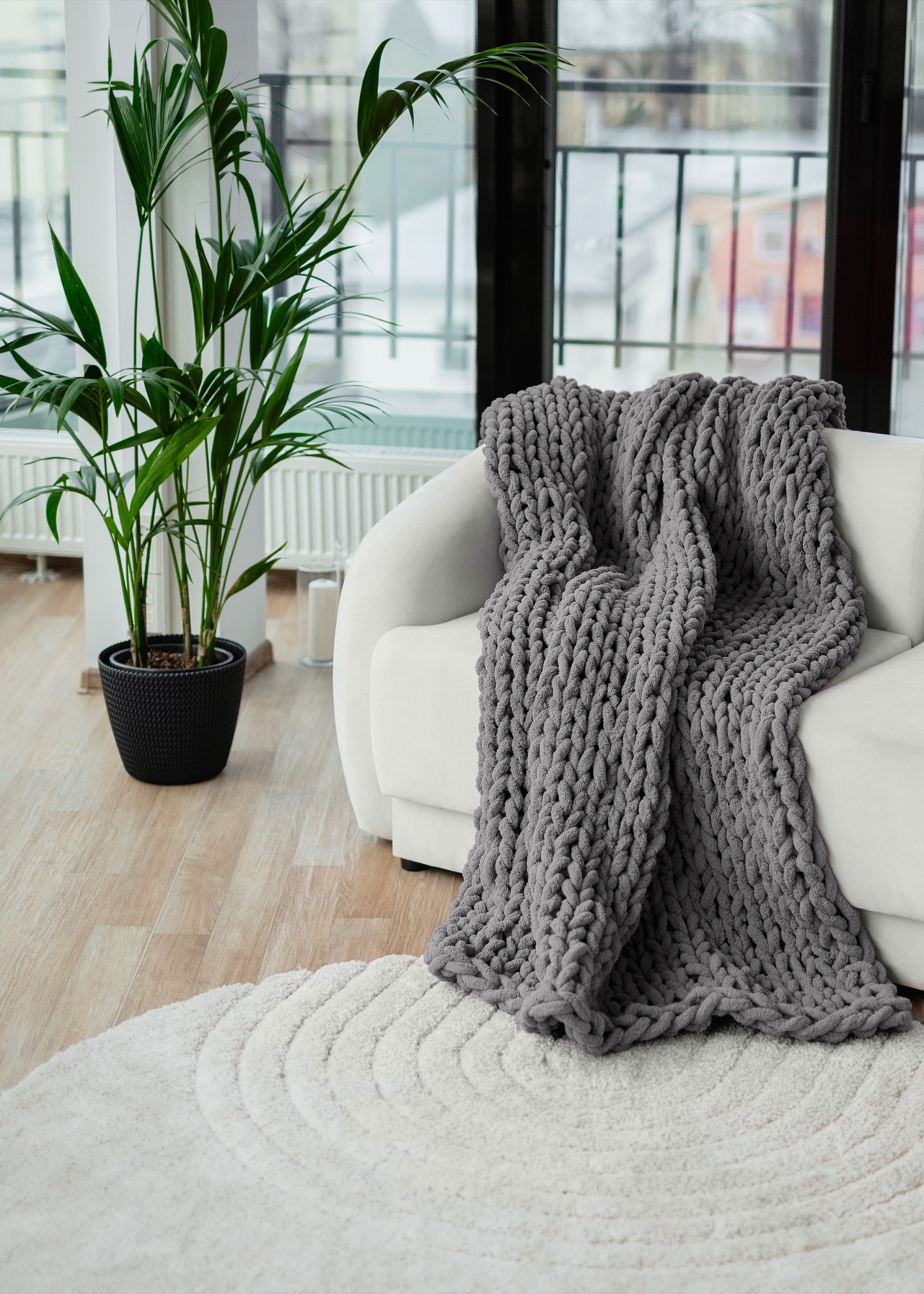 Xyer Handmade Knitting Thick Yarn Bulky Winter Soft Warm Blanket Home Sofa  Decor 