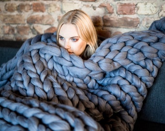 Soft Chunky Knit Blanket - Made from Organic Merino Wool, Mothers Day Gift