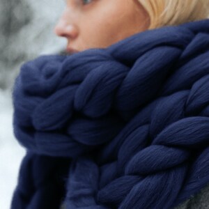 Chunky knit warm scarf winter scarf oversized scarf winter navy blue