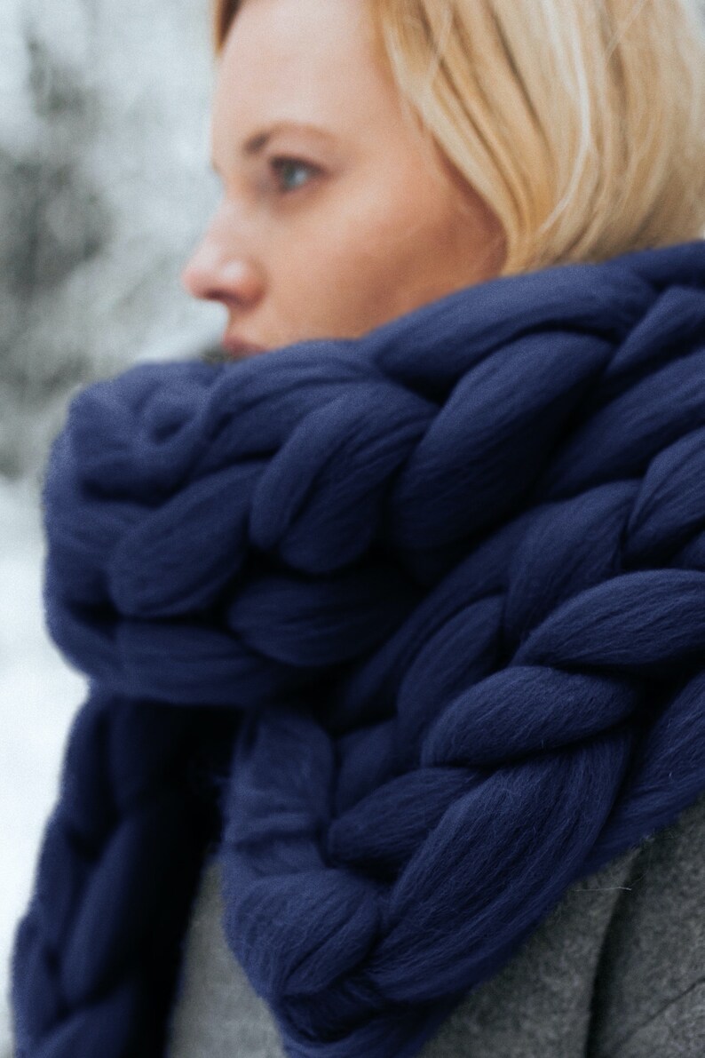 Chunky knit warm scarf winter scarf oversized scarf winter navy blue