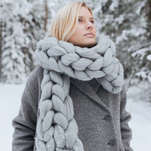 Merino Wool Scarf, Knitted Scarf, Wool Scarf, Chunky Knit Scarf, Warm Scarf, Winter Scarf, Thick Scarf, Cozy Scarf, Housewarming Gift