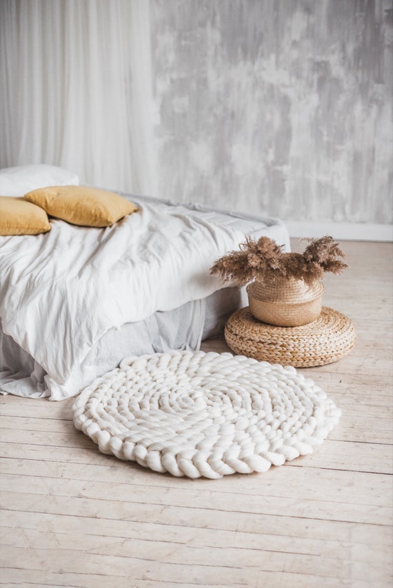 Chunky Knit Rug From Organic Merino Wool Crochet Rug Circle Rug Round Accent Rug Knitted Rug Wool Rug Thick Rug Housewarming Gift Etsy Canada