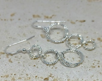 Sterling Silver Twisted Hoop Sparkly Earrings, Silver Drop Earrings,  Silver Hoop Earrings, Asymmetrical Earrings, Trio Hoop Earrings