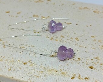 Amethyst Threader Earrings, Amethyst Thread Through Earrings, Sterling Silver Earrings, Silver Threader Earrings, February Birthstone