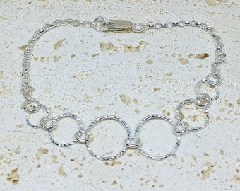 Sterling Silver Bracelet, Hoop Bracelet, Sparkly Silver Bracelet, Multi Ring Bracelet, Silver Sparkle Bracelet, Silver Ring Bracelet.