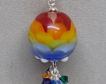 Rainbow Glass Pendant, Lampwork Glass Pendant, Rainbow Lampwork, LGBTQIA Jewellery, Pride Pendant, Lampwork Jewellery, Crystal Pendant