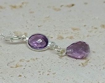 Faceted Purple Amethyst Teardrop Pendant, Amethyst Necklace, Amethyst Oval Pendant, Sterling Silver Pendant, Amethyst Silver Necklace