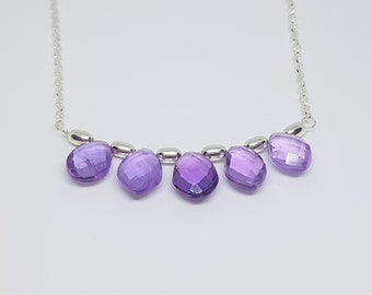 Amethyst Faceted Drop Sterling Silver Gemstone Necklace