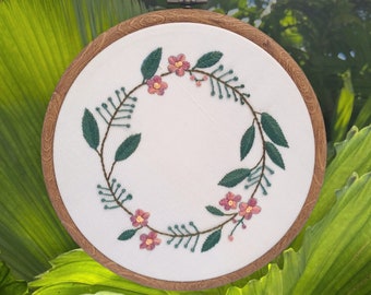 Flower Wreath Embroidery, Variegated Flower Embroidery,  Embroidery Hoop, Hand Embroidery, Floral Embroidery