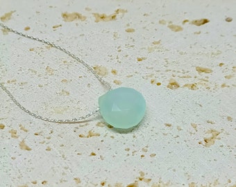 Blue Chalcedony Necklace, Sterling Silver Necklace, Chalcedony Pendant, Faceted Chalcedony, Faceted Gemstone Necklace, Sterling Silver Chain