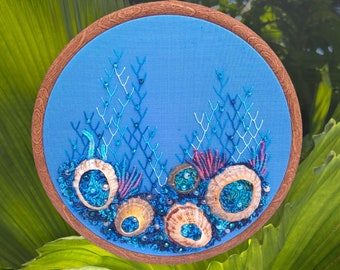 Seascape Embroidery, Shell Embroidery, Ocean Embroidery, Hand Embroidery, Shell Art, Seascape Art, Ocean Art, Under the Sea Embroidery