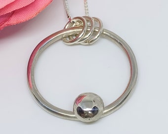 Sterling Silver Hoop Ring Pendant with Recycled Silver Ball Dot