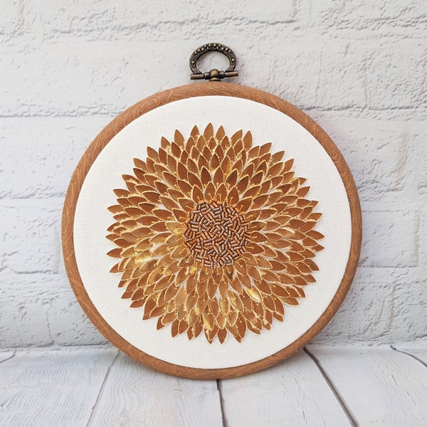 Sunflower Embroidery Hoop, Sunflower Wall Art, Goldwork Sunflower, Goldwork Embroidery, Metalthread Embroidery, Sunflower Gift, Flower Art