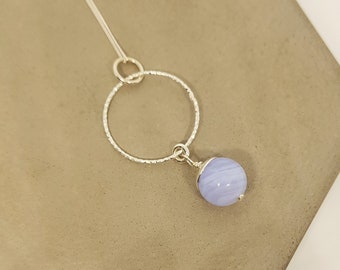 Blue Lace Agate Sterling Silver Statement Pendant Necklace