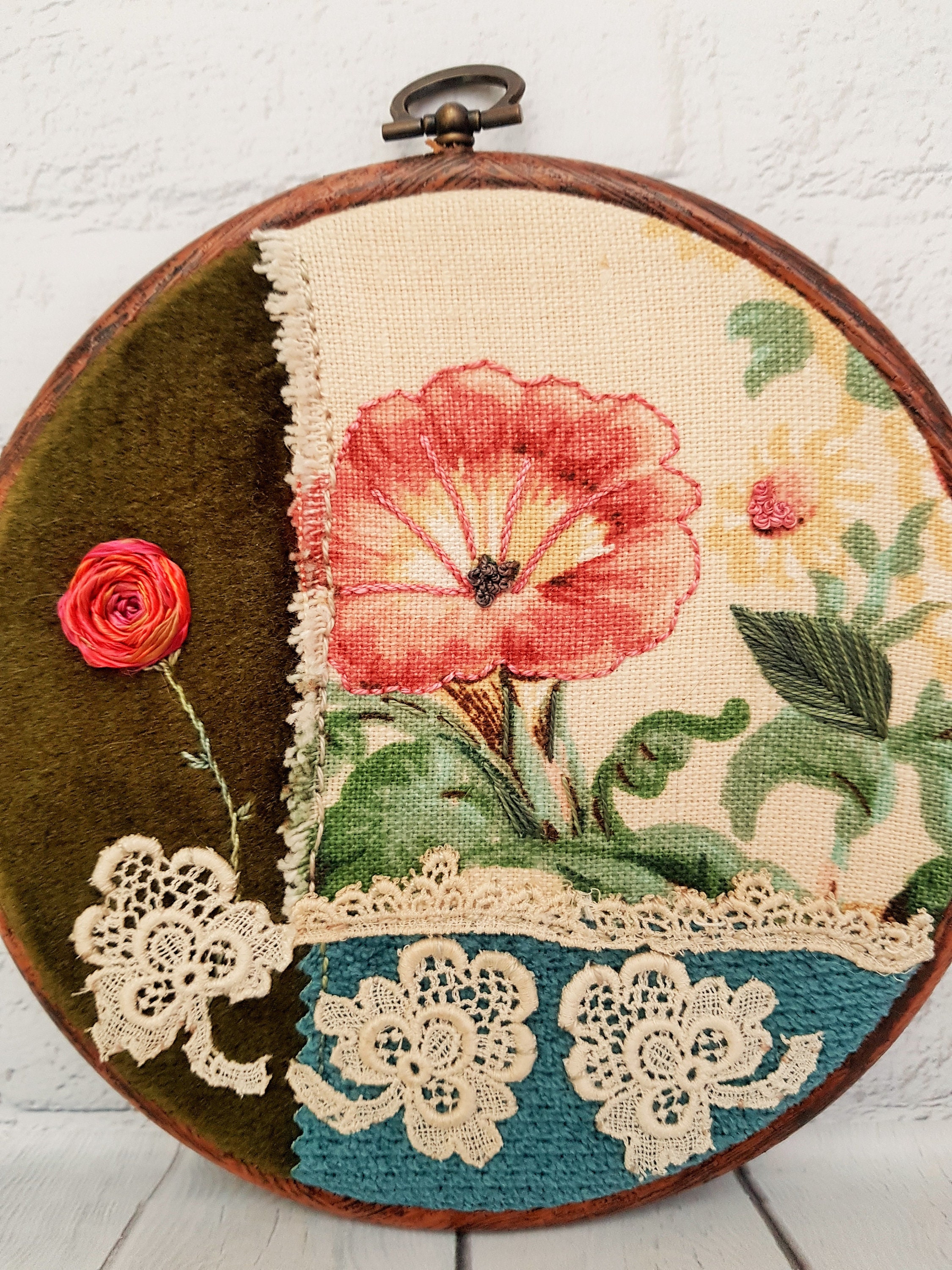 Vintage Tapestry Velvet and Hand Embroidery Hoop Art Etsy