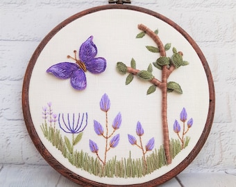 Butterfly and Tree Stumpwork 3D Hand Embroidery Hoop