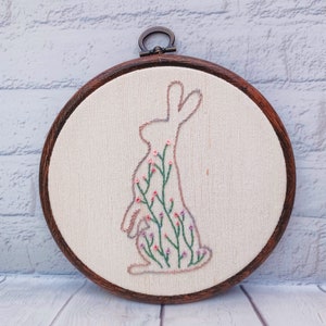 Floral Moongazing Hare Hand Embroidered Hoop Art