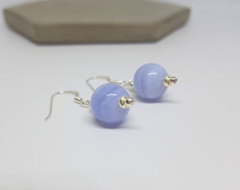 Blue Lace Agate Gemstone Sterling Silver Earrings