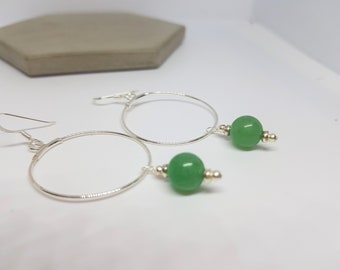 Aventurine Gemstone and Silver Hoop Sterling Silver Earrings