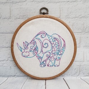 Rhino Embroidery Hoop, Rhino Art, Rhino Gift,  Endangered Species