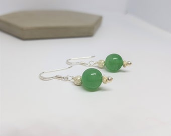 Aventurine Gemstone and Sterling Silver Sparkly Drop Earrings