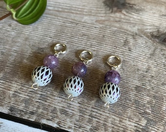 Set of 3 Beaded Stitch Markers, Progress Keepers, Knitting, Crochet, Place Markers, Knitting Notions, Up to 4.5mm (US 7)