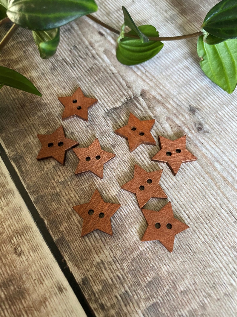 Set of 6 Large Star Shaped Buttons 18 mm Wooden Wood Etsy
