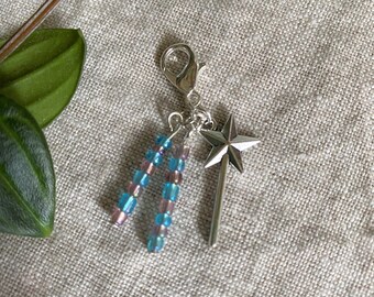 Magical Wand Stitch Marker, Stars, Beads, Progress Keepers, Knitting, Crochet, Place Markers, Knitting Notions, Up to 4.5mm (US 7)