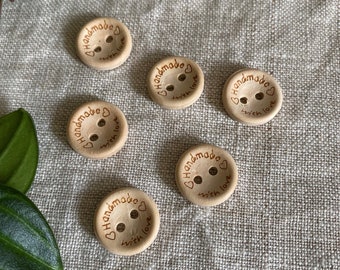 Set of 6 Small Circle Shaped Buttons, 15 mm, Light, Coconut, Natural, Lightweight