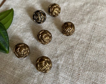 Set of 6 Small Rose Shaped Buttons, Bronze, 12 mm, Lightweight, Plastic