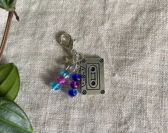 Pretty Cassette Tape, Stitch Marker, 80's, 90's, Progress Keeper, Knitting, Crochet, Place Marker, Knitting Notions, Up to 4.5mm (US 7)