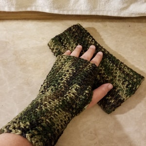 Camouflage Fingerless Gloves - Handmade Crochet Gloves  - Crocheted Arm Warmers  - Handmade Fingerless Mittens - Driving Gloves