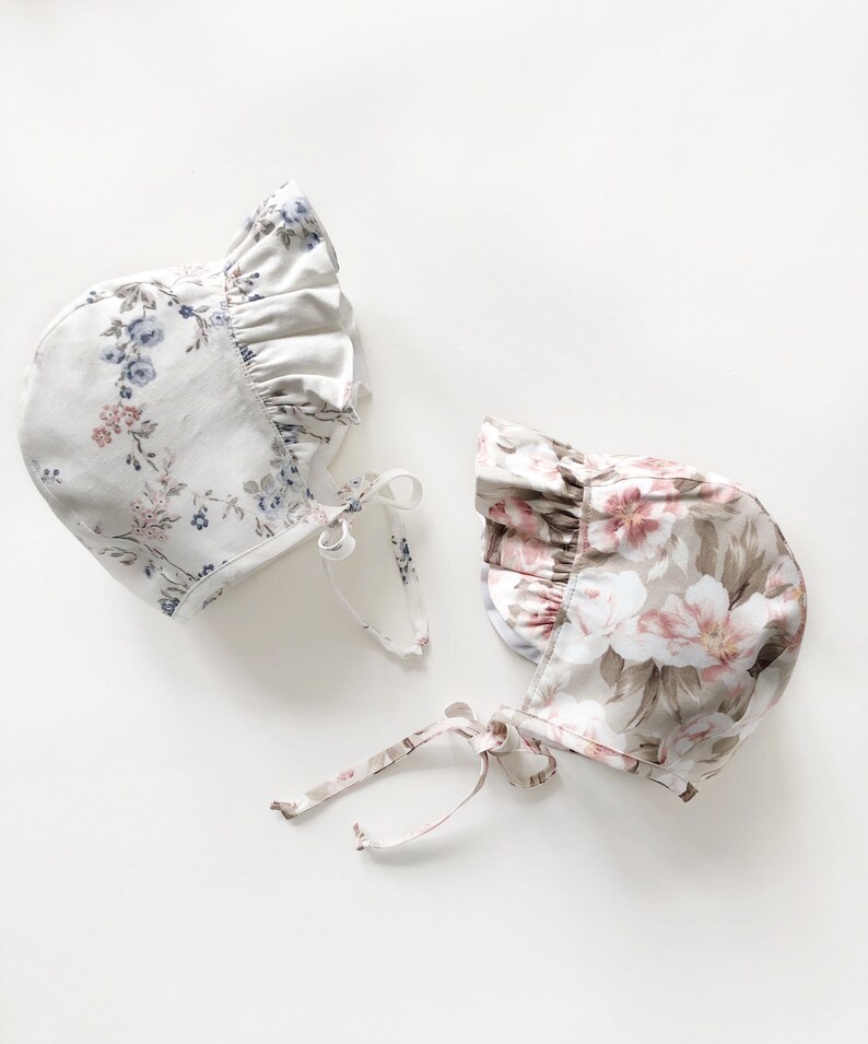 Ruffle Brimmed Floral White Cotton Baby Bonnet