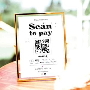 Scan-to-Pay-Zeichen QR-Code-Zeichenvorlage Canva bearbeitbares, druckbares Zahlungszeichen, Zeichen für akzeptierte Zahlungen, Bargeld-App-Venmo-Zeichen anpassbar