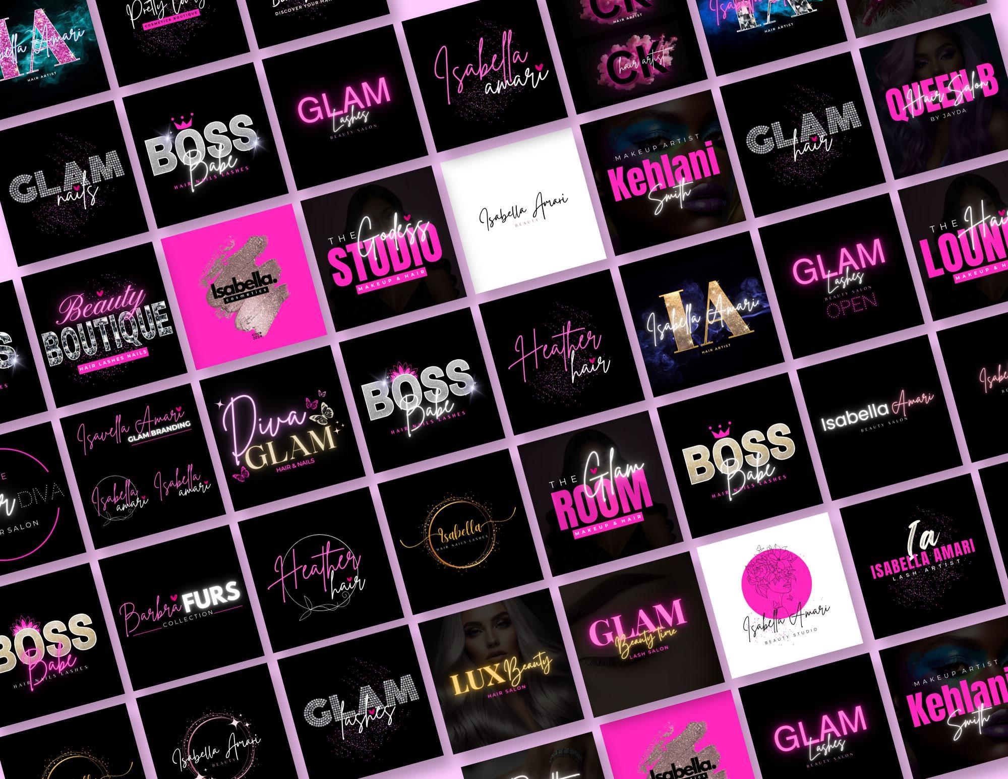 42 Logo Design Canva Editable Templates, DIY IG Logo for Hair, Lashes, Mua, Cosmetics