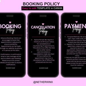 Booking Policy Template: Hair, Nail, Lash Tech (Canva Editable)