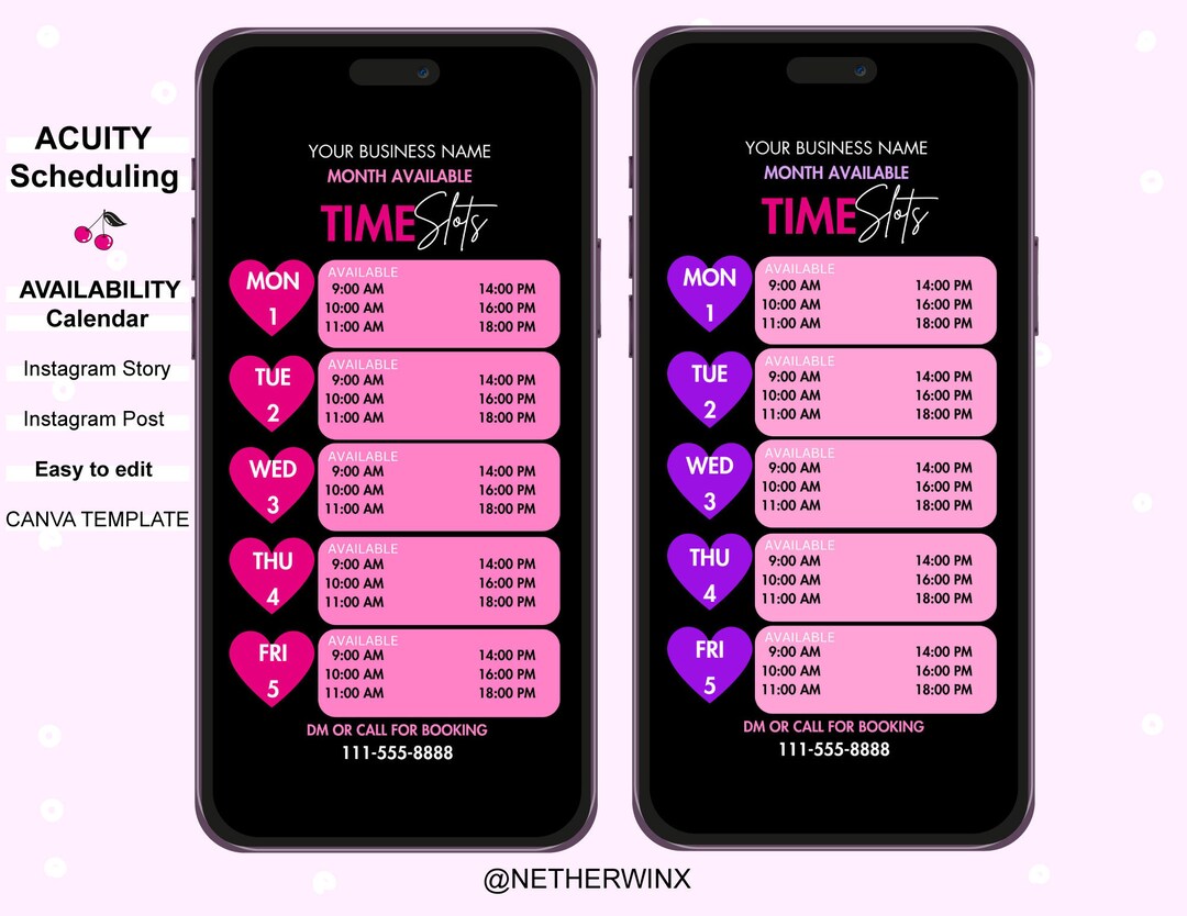Acuity Scheduling Template, Weekly Availability Calendar Instagram ...