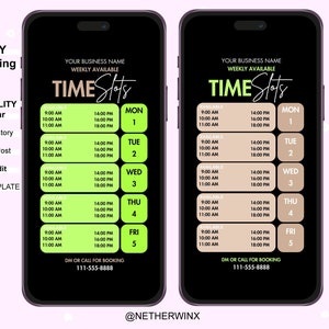 Booking Time Slots , Weekly Availability Calendar Instagram Story, Canva Template, Acuity Scheduling