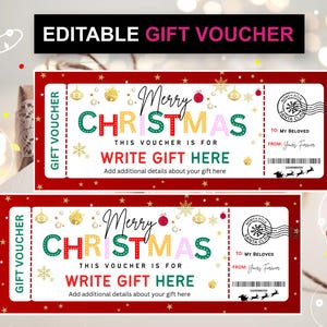 Christmas Voucher, Christmas Ticket, Santa gift, Holidays Gift Voucher Template, Coupon Gift Certificate Editable