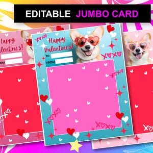 Jumbo Valentines Leckerli Karten, bearbeitbare DIY Valentinstag Jumbo Leckerli Kartenvorlage Corgis Hund