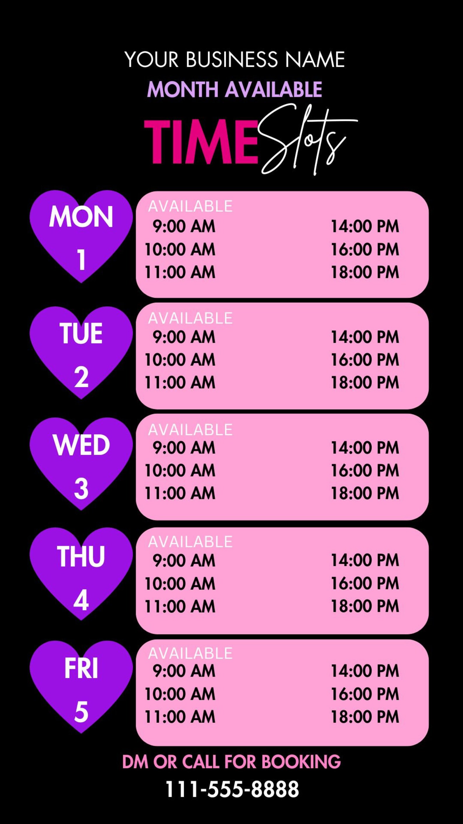 Acuity Scheduling Template, Weekly Availability Calendar Instagram ...