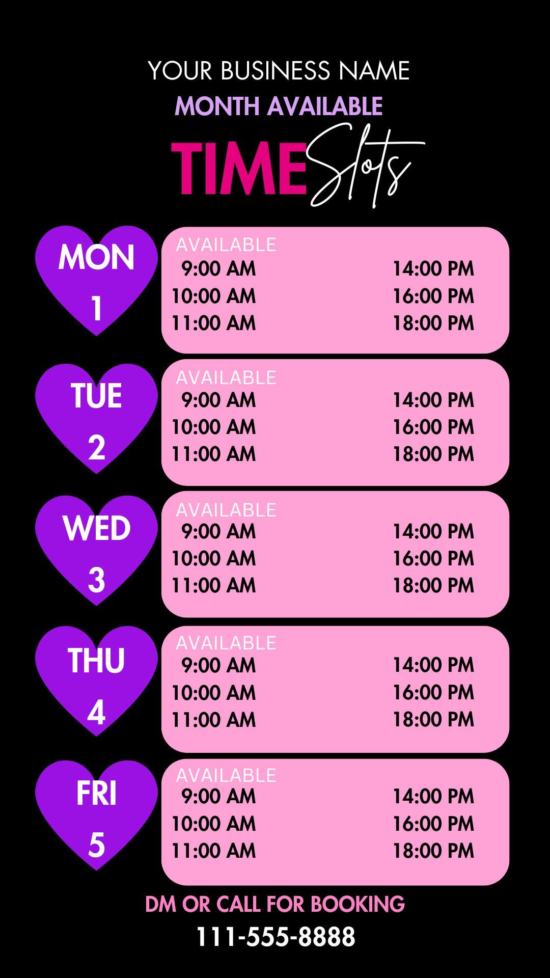 Acuity Scheduling Template, Weekly Availability Calendar Instagram ...