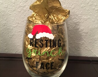 Resting Grinch Face - 15 oz wine glass