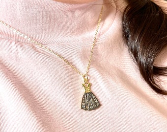 Colar de diamante minimalista para crianças, colar com pingente de vestido de princesa para florista, colar para meninas pequenas