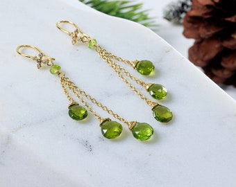 Pendientes colgantes de gota larga de oro, pendientes de araña de cristal, pendientes de piedra de nacimiento ajustables delicados, pendientes de piedras preciosas personalizables