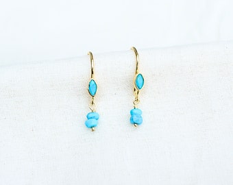 pendientes colgantes azules, pendientes simples, colgante turquesa, pendientes de piedra azul, pendientes colgantes boho, turquesa y oro, pendientes para mujer
