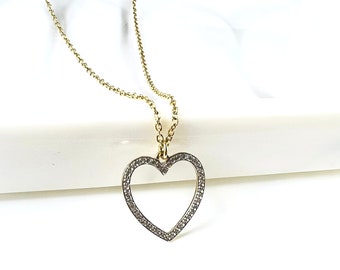 Collar con colgante de corazón pavé, joyería de tienda para mamá, corazón de diamantes, collar de oro amarillo, colgante de diamantes pavé, piedra preciosa para abril