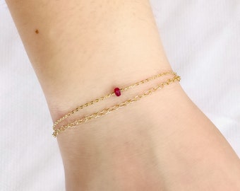 Pulsera de piedra de nacimiento en capas, pulsera de cristal delicado, joyería de tienda para mamá, pulsera de piedra preciosa delicada, pulsera de piedra de nacimiento delicada
