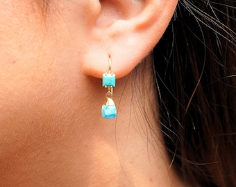 Pendientes colgantes pequeños de color turquesa, regalo de plata de ley de oro para su hija, joyería boho, regalo para mamá, dama de honor, novia, pendientes simples