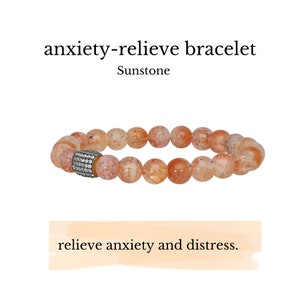 8mm Round Beaded Sunstone Crystal Bracelet for Her, Healing and Anxiety Release Crystal Stacking Bracelet